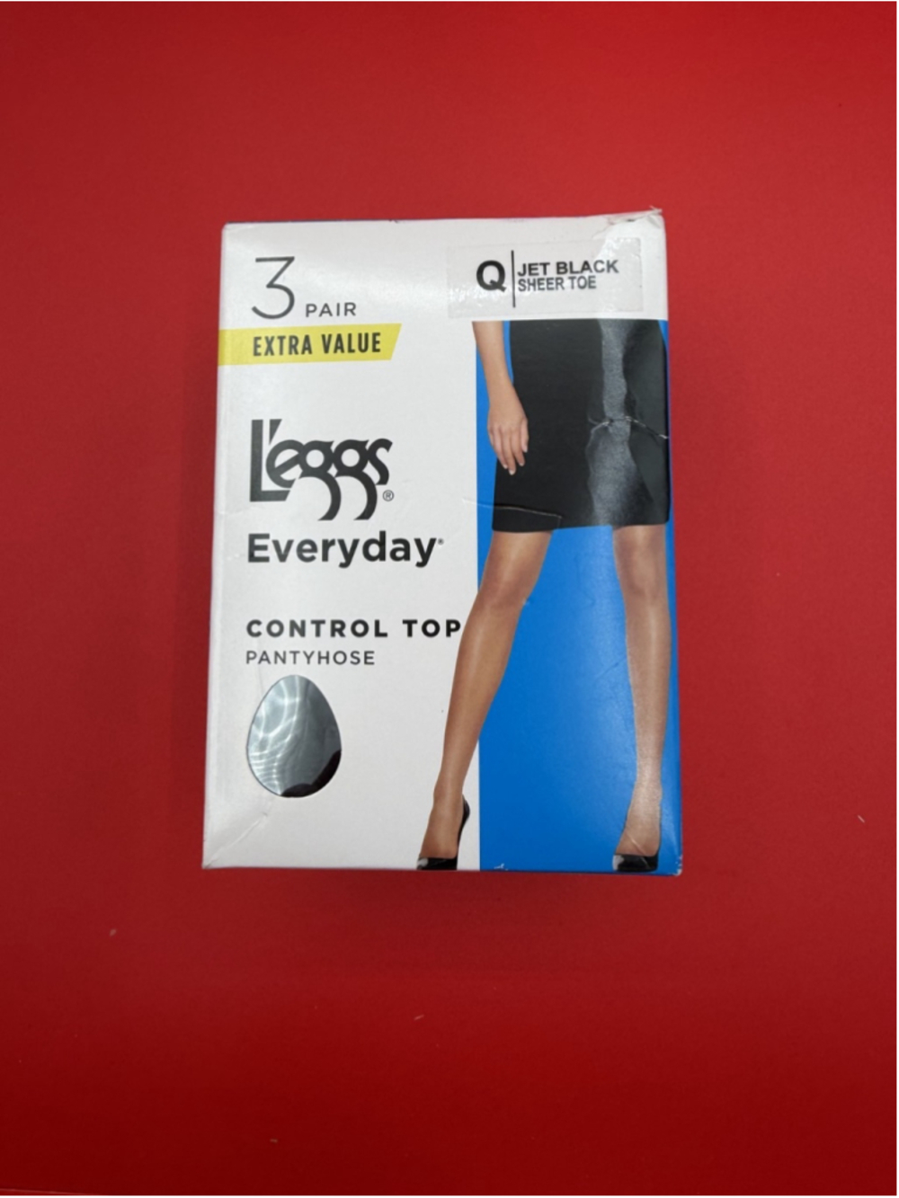 NEW L'eggs 3 Pair Everyday Control Top Sheer Toe Pantyhose Size Q Jet Black